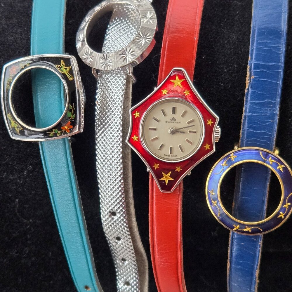 Bucherer Vintage Swiss made watch set with interchangeable faces and straps